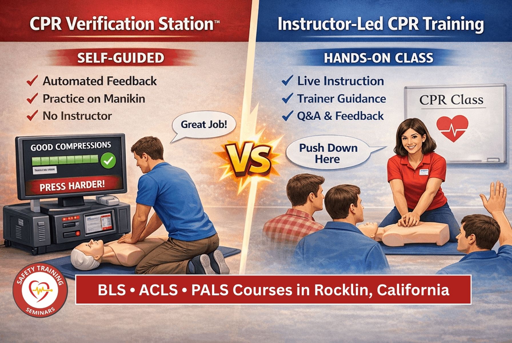 Instructor-Led Training vs. CPR Verification Stations BLS, ACLS, and PALS Courses in Rocklin, CA