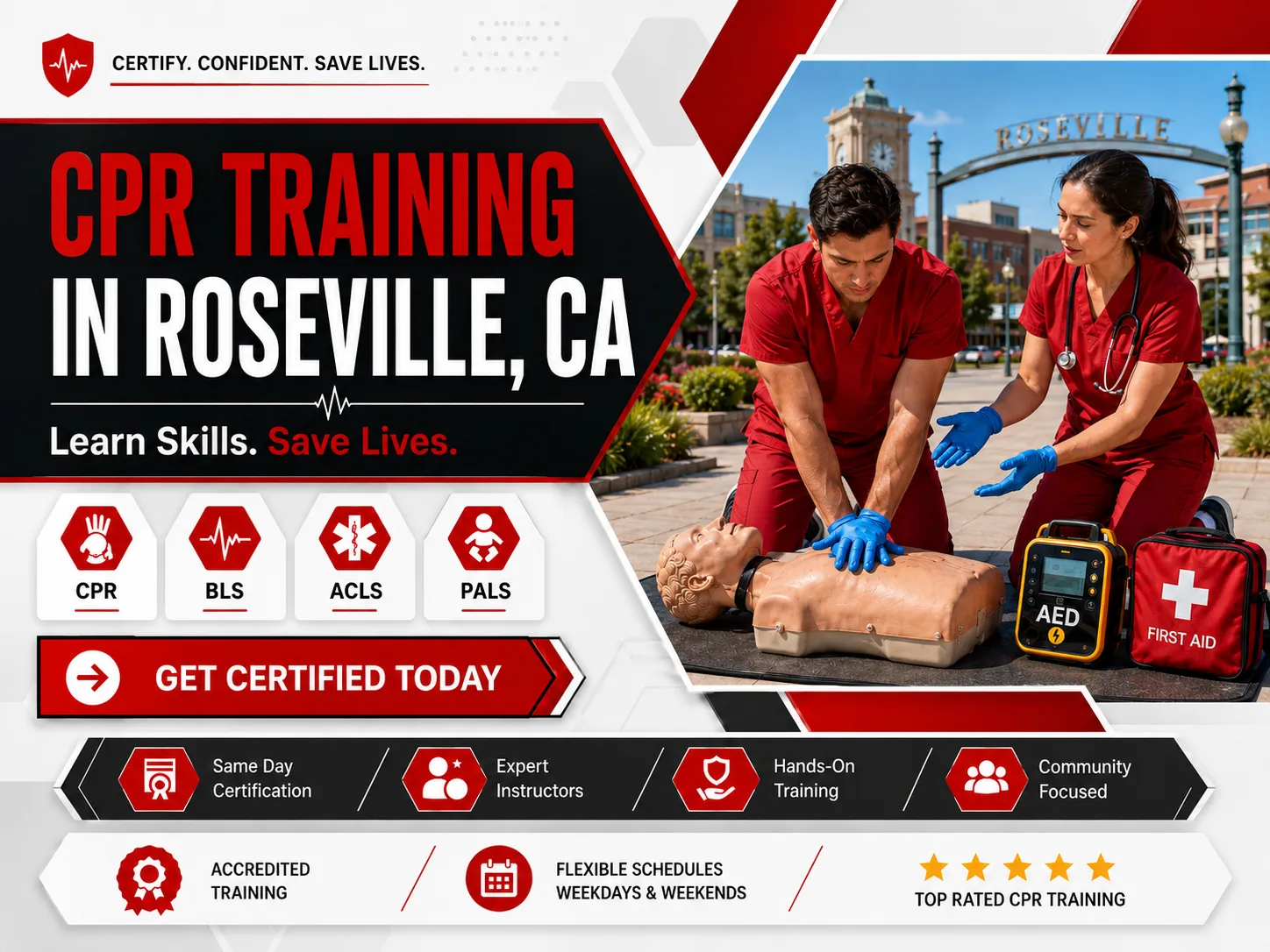 AED demonstration during CPR class in Roseville, CA