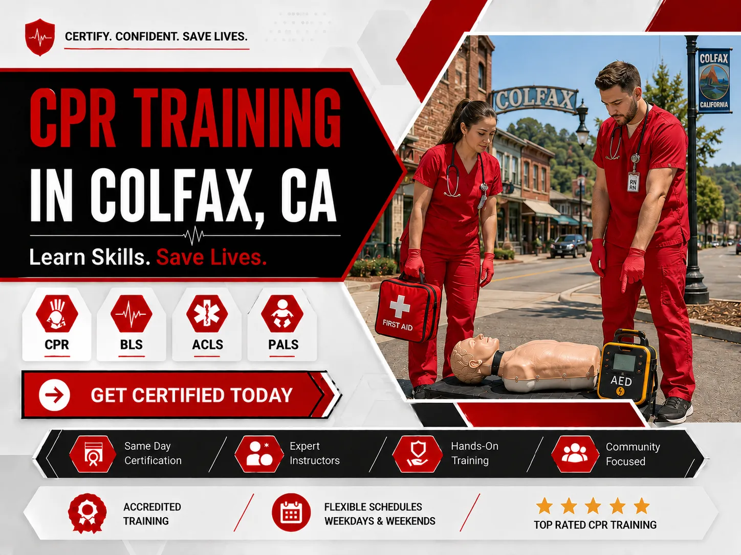 CPR skills practice with AHA-certified trainer in Colfax, CA